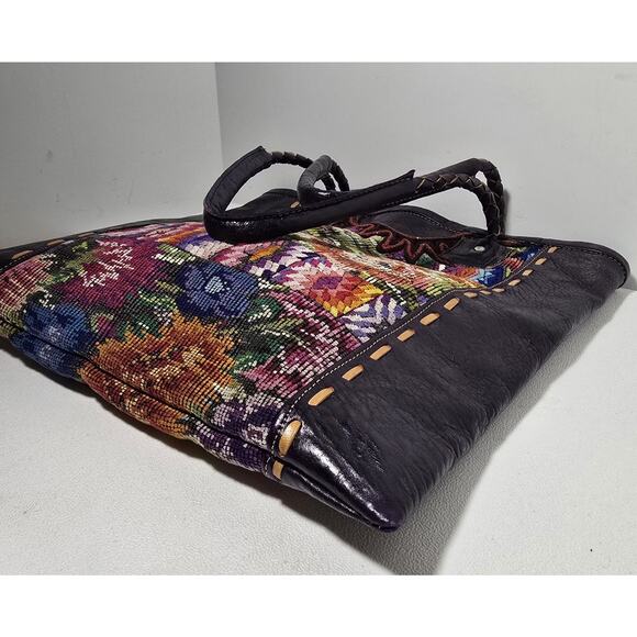 Altiplano Handmade Fair Trade Tote Purse Recycled Blouses and Purple Leather - Picture 10 of 13
